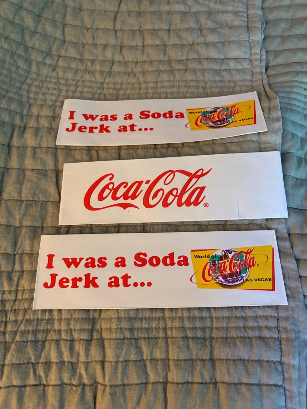 Three Coca Cola Red and White Vintage-Style Soda Jerk Hats.